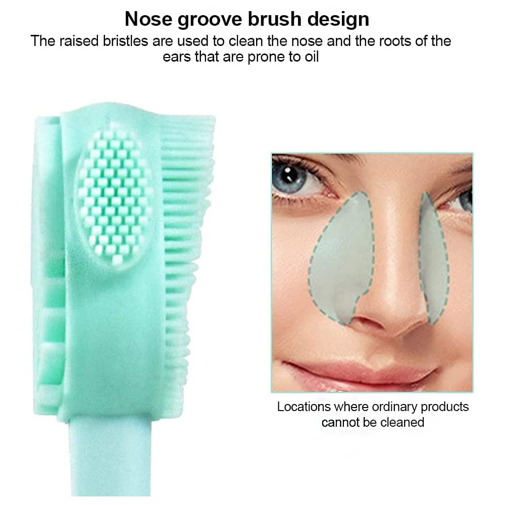 SYGA Silicone Face Cleansing Brush - Exfoliating Scrubber with Dual Head & Flexible Spatula for Deep Pore Cleaning, Blackhead Removal & Makeup Application | Perfect for Skincare Routine, Facial Massage & Mask Application (Green)