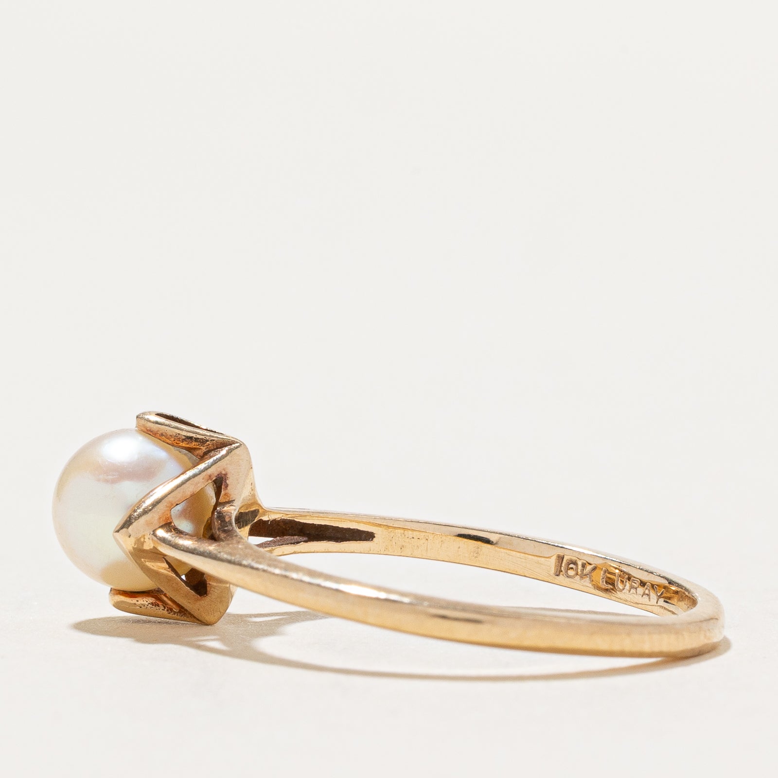 Solitaire Pearl Ring for Women - 14K Gold Plated Sterling Silver, Size 7 - Elegant Wedding, Engagement & Anniversary Jewelry Gift