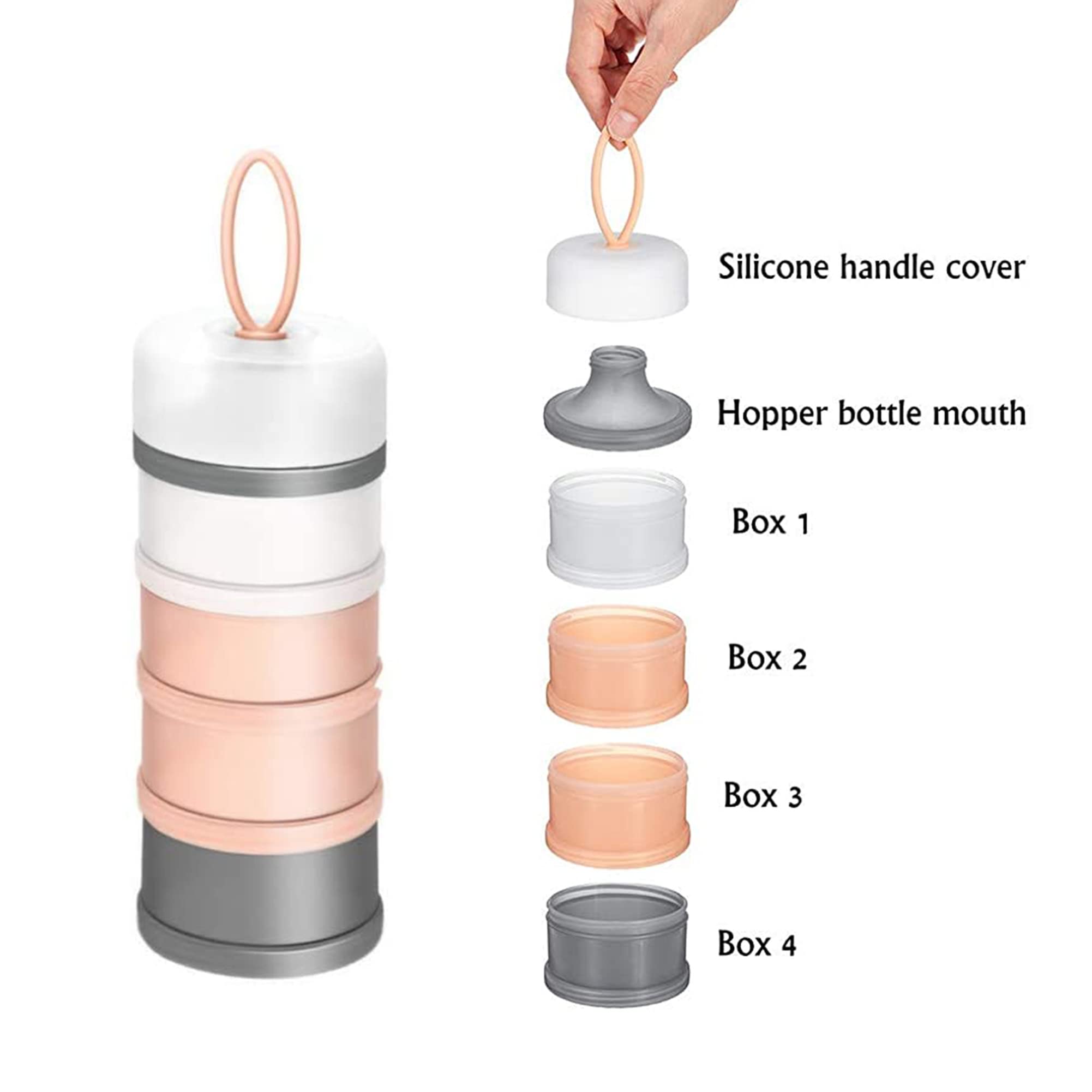 4-Layer Baby Formula Dispenser - Stackable Travel Milk Powder Container with 4 Spill-Proof Compartments | Portable Baby Feeding Storage for On-the-Go Parents | Perfect for Diaper Bags, Strollers & Travel (Pink)
