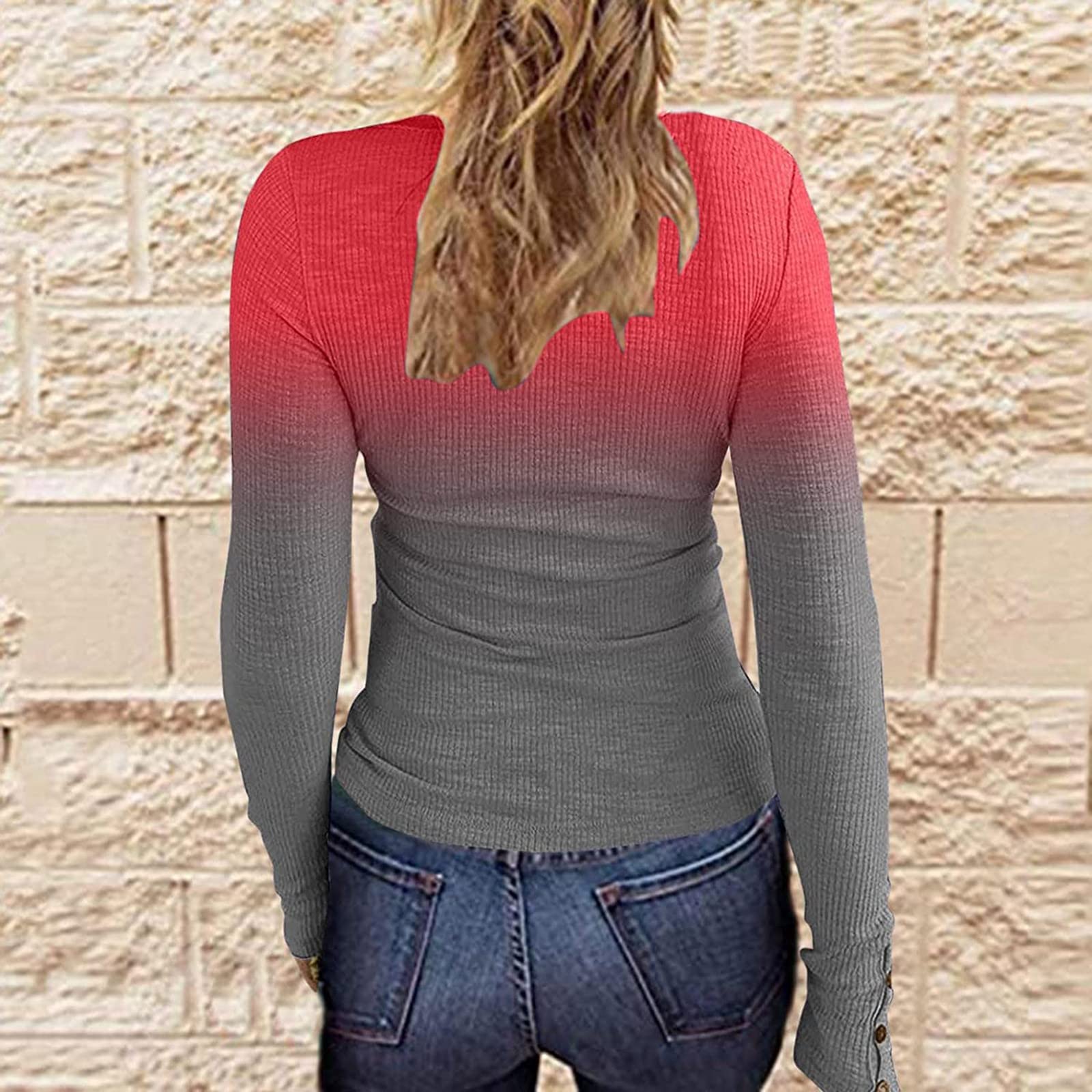 Women's Long Sleeve Henley T-Shirts - Button Down Casual Blouse with Scoop Neck & Ribbed Knit Slim Fit Tee | Perfect for Work, Date Night & Everyday Wear