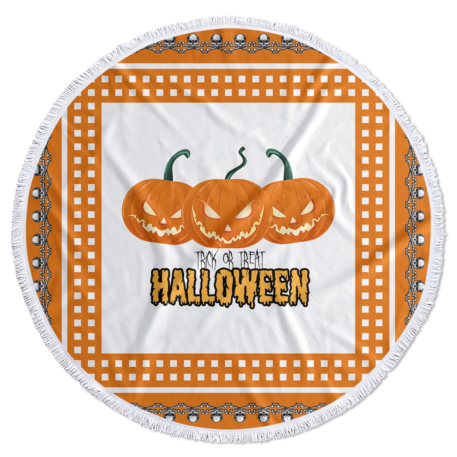 **Red Vow Microfiber Beach Towel - Super Absorbent, Quick-Dry, Sand-Free Blanket for Kids & Adults - Halloween Pumpkin Orange Bones Checkered Design - Perfect for Beach, Pool, Camping, Travel, Picnics & Outdoor Adventures**