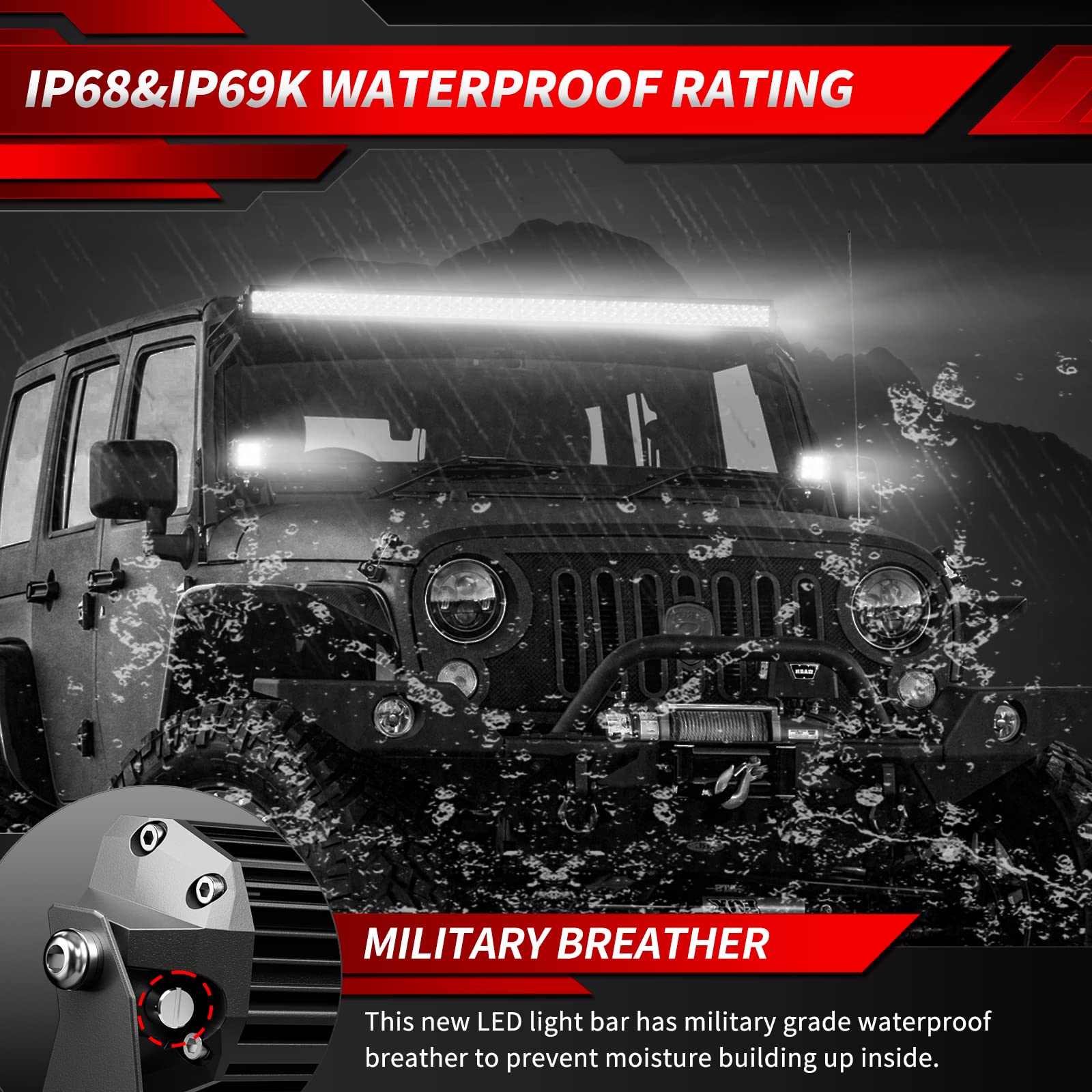 4WDKING 30 Inch LED Light Bar - IP68 & IP69K Waterproof, 180W Dual Row Off-Road Light with DT Connector - Flood & Spot Combo Beam for Trucks, Cars, ATV, UTV, Boats - Perfect for Night Off-Roading, Camping & Emergency Lighting