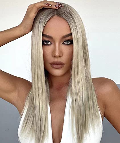 Platinum Blonde Ombre Lace Front Wig - Natural Looking Human Hair Wig for Women | Perfect for Cosplay, Parties & Daily Wear