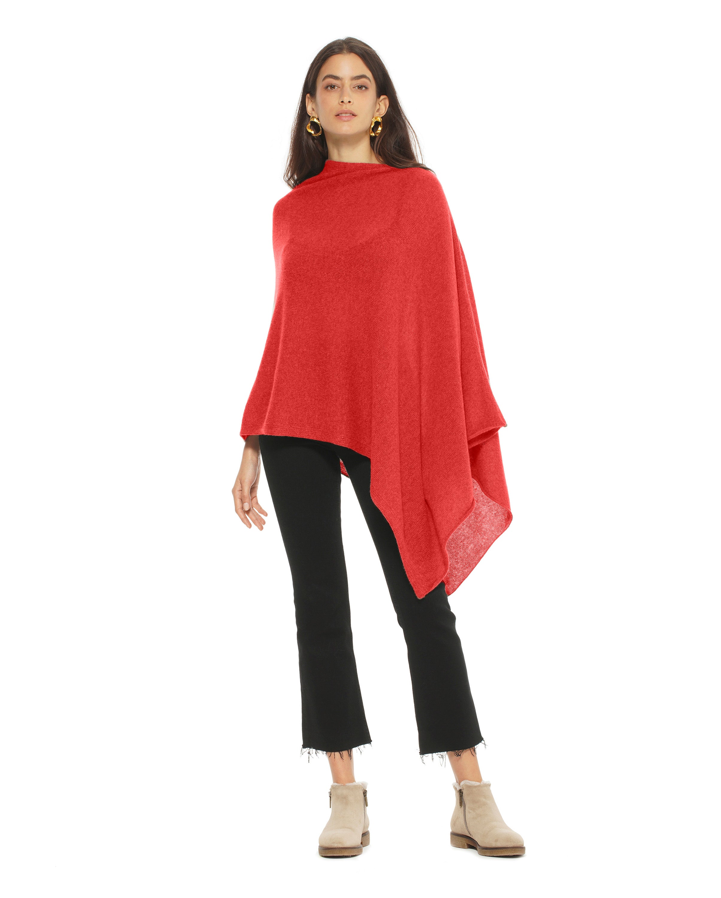Luxury Women's Pure Cashmere Poncho - Soft & Warm Winter Shawl Wrap, Elegant Red for Fall & Winter Fashion, Perfect for Travel, Office & Casual Outfits