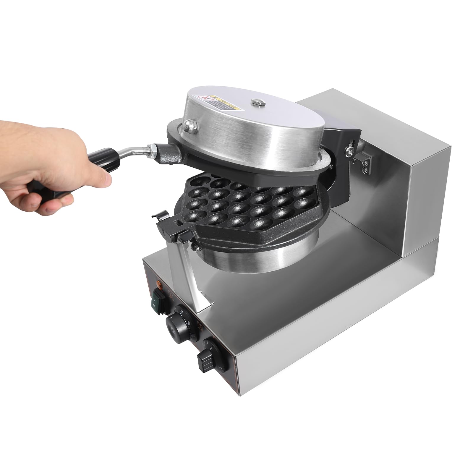 Commercial Bubble Waffle Maker 1300W - 180° Rotatable Dual Non-Stick Pans - Stainless Steel Egg Puff Iron with Adjustable Temp (50-300°C/122-572°F) - Perfect for Cafes, Food Trucks & Home Breakfast
