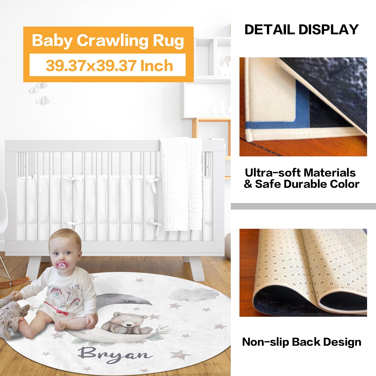 **Duckbe Custom Baby Crib Bedding Set - Moon Animal Personalized Name Nursery 3-Piece Set - Soft Blanket, Fitted Sheet, Play Mat for Newborns Boys & Girls - Perfect Baby Shower Gift (Color: Bear) - Ideal for Nurseries, Daycare & Playtime**