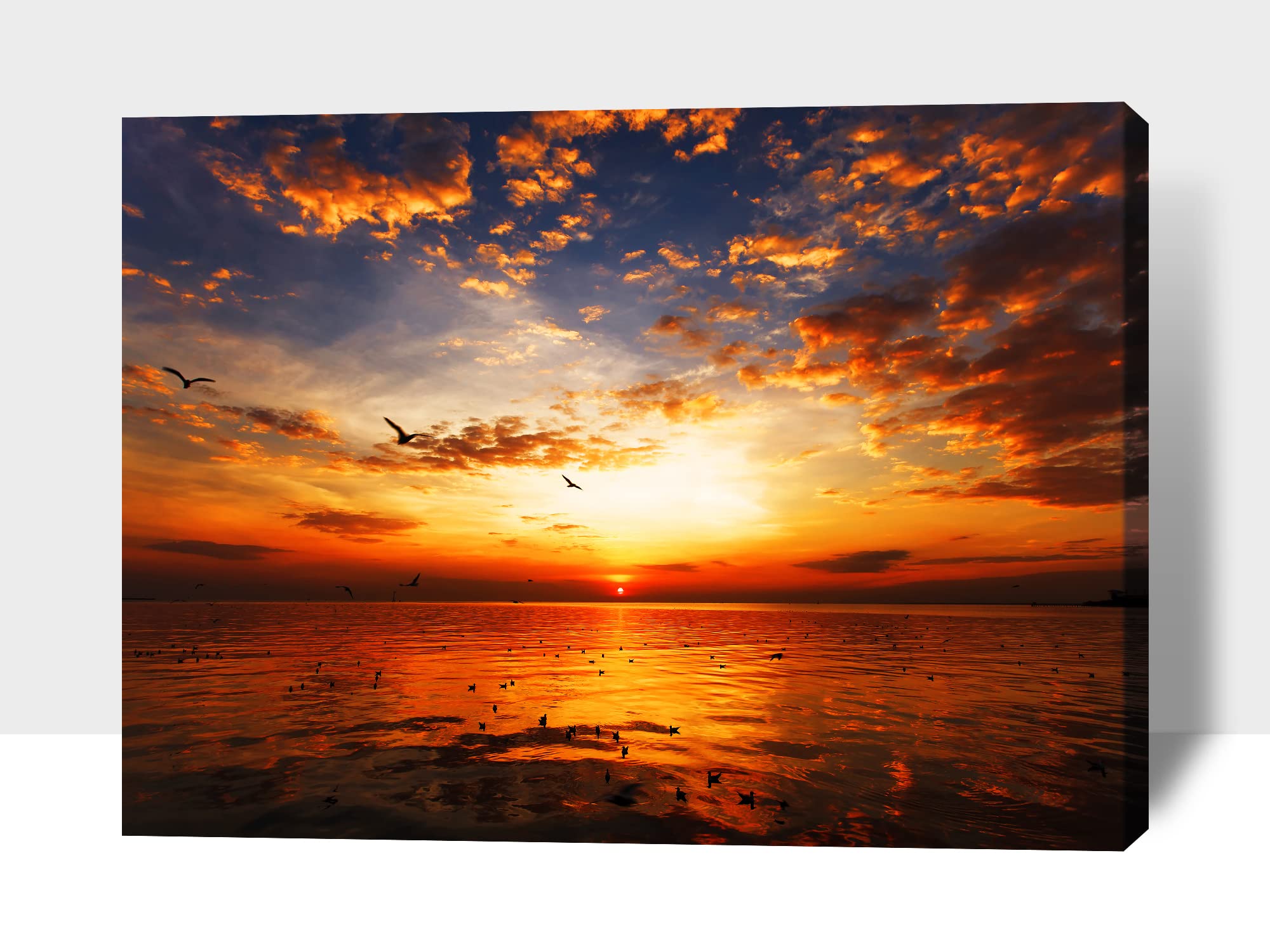 Large Sunset and Beach Canvas Wall Art - Ocean Coastal Painting for Living Room Decor (28x40 Inches) | Framed Seascape Print, Wall Decor for Bedroom, Office & Beach House