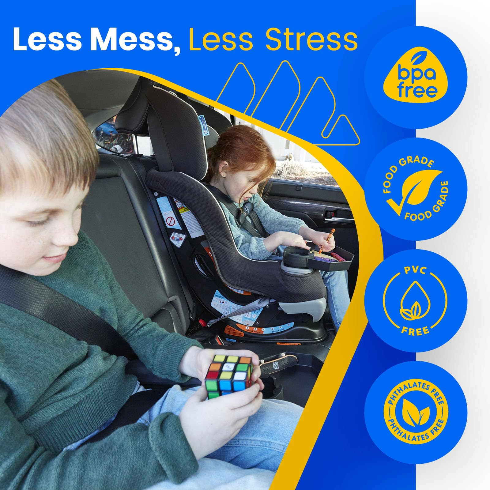 Kids Travel Tray with Large Base - Car Seat Organizer with Cup Holder for Snacks, Toys & Entertainment - Universal Fit for Most Vehicles | Perfect for Road Trips, Long Drives & Family Vacations