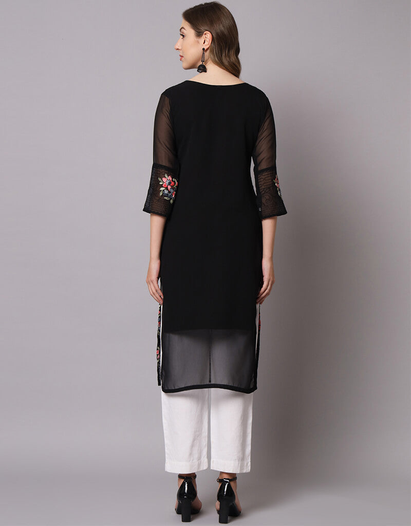 Elegant Black Georgette Straight Kurti for Women - Stylish Indian Tunic Top for Casual Wear, Office & Party Outfits