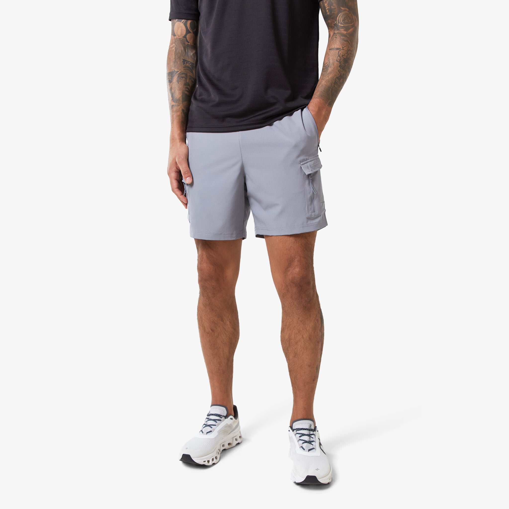 Tech Cargo Performance Shorts for Men - Mid Grey | Lightweight Quick-Dry Workout & Gym Shorts | Perfect for Running, Training & Outdoor Activities