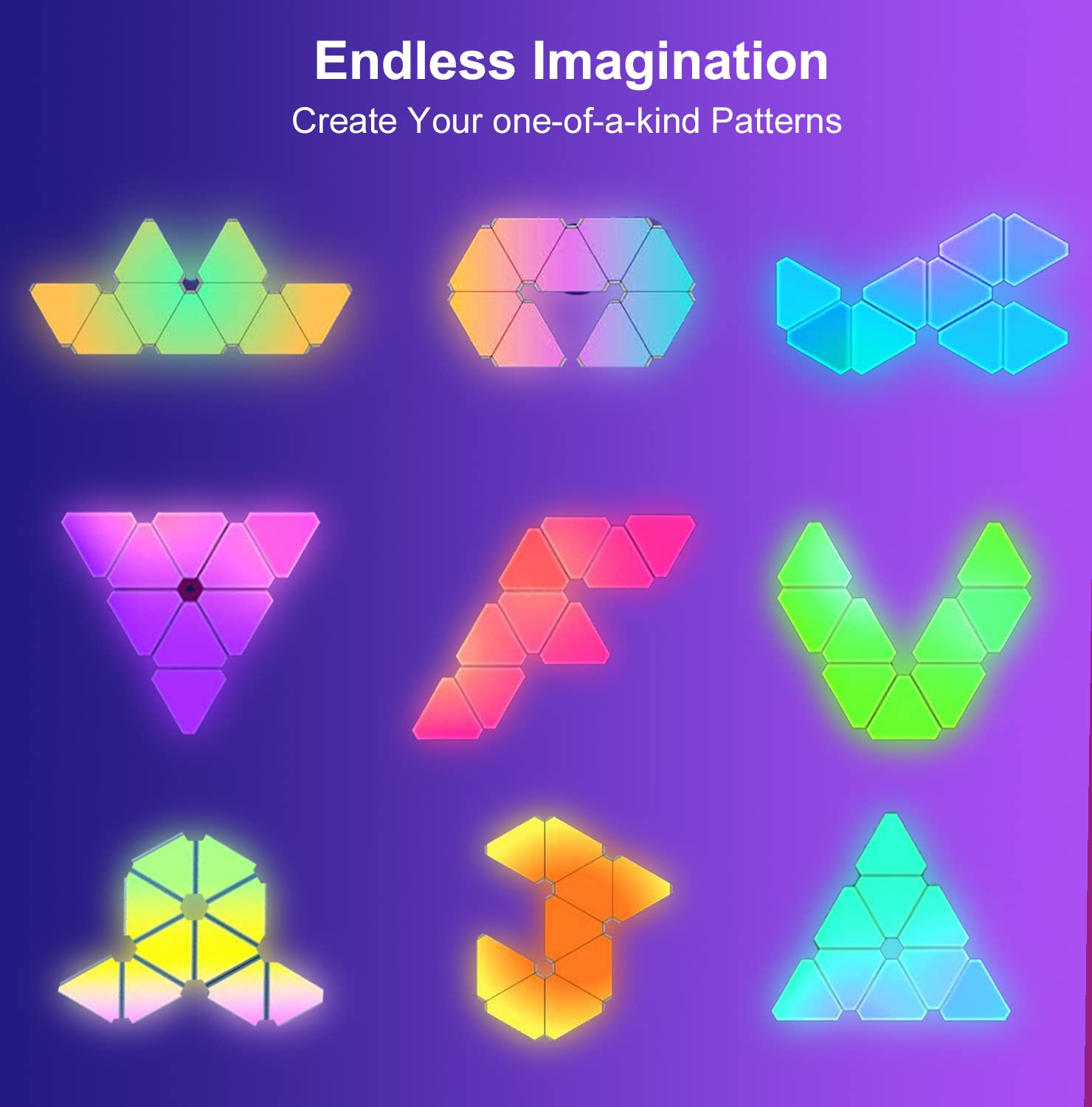 RGB Triangle LED Light Panels - Smart Wall Lights with Remote & Music Sync, Works with Alexa & Google Assistant, APP & Voice Control - Perfect for Gaming Room Decor, Bedroom Lighting & Streaming Setup (9 Pack)