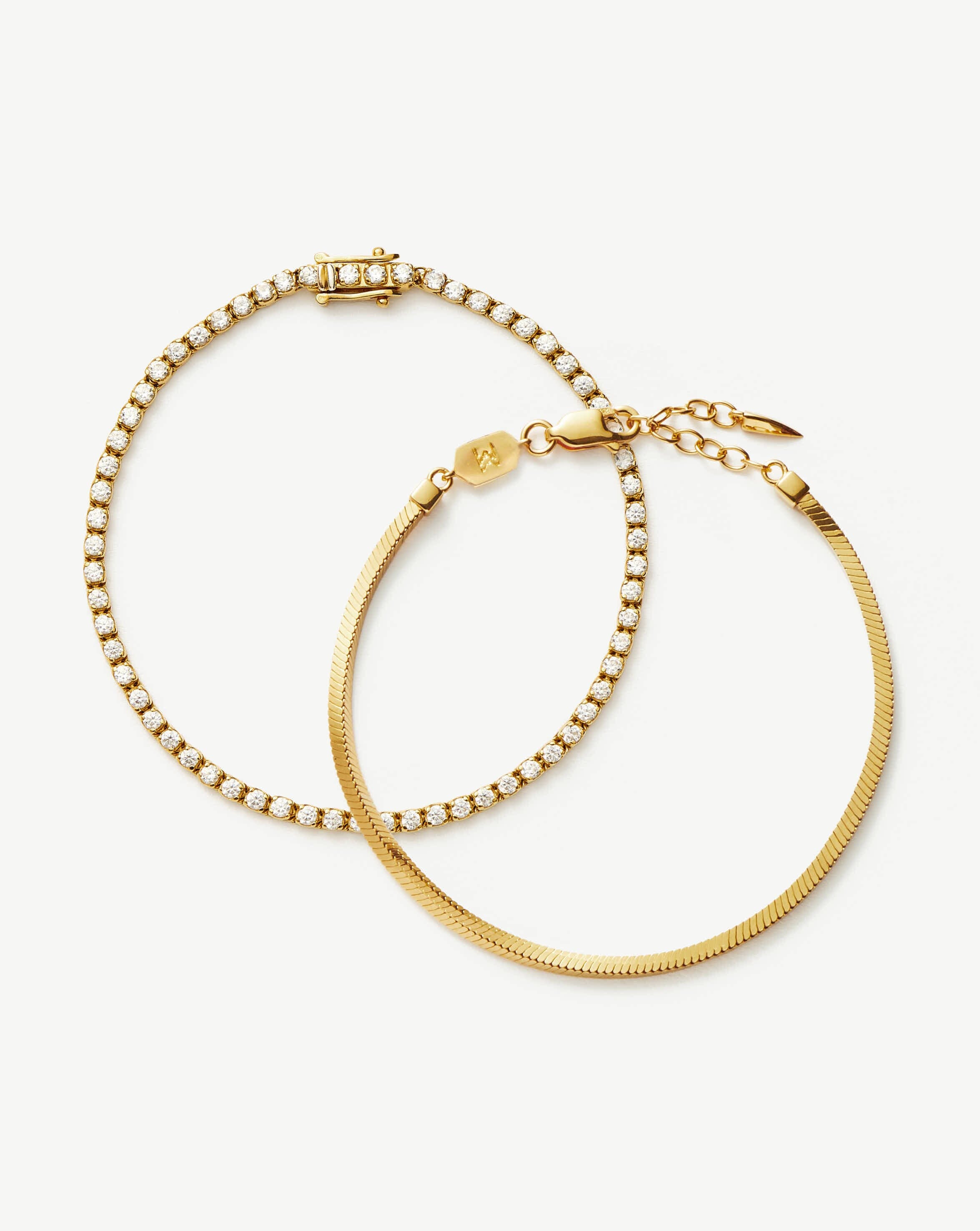 Classic Tennis & Snake Chain Bracelet Set in 18k Gold Vermeil - Elegant Jewelry for Women, Perfect for Gifts, Parties, and Everyday Wear