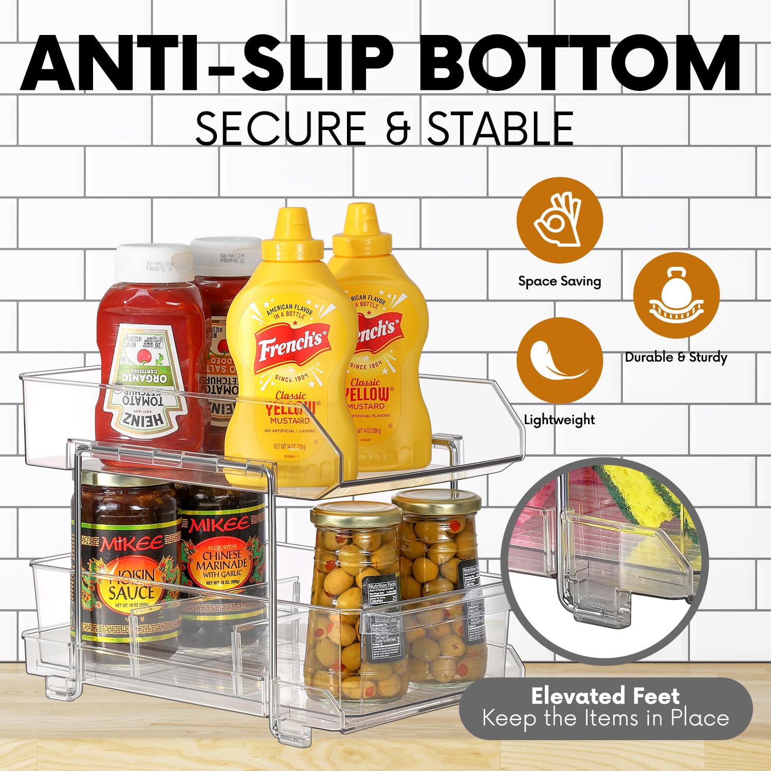 2-Tier Bathroom Organizer & Under Sink Storage | Clear Multi-Purpose Kitchen Pantry Organizer | Pull-Out Medicine Cabinet with 4 Removable Dividers | Perfect for Bathroom, Kitchen & Closet Organization