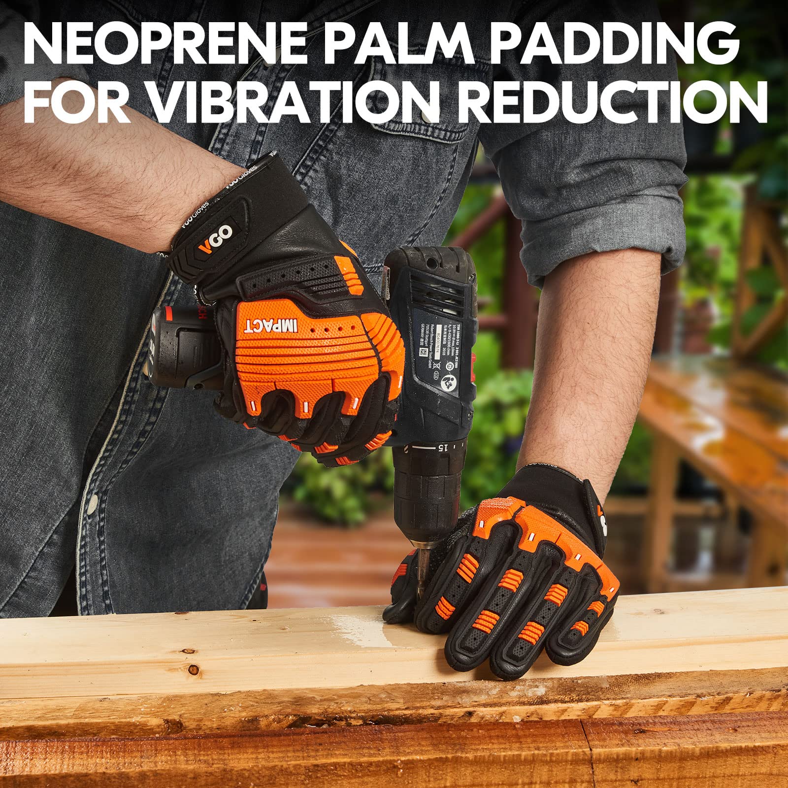 Heavy Duty Leather Work Gloves for Mechanics - Waterproof, Impact & Vibration Resistant Safety Gloves (CA7722WR) - Ideal for Construction, Automotive Repair & Outdoor Work