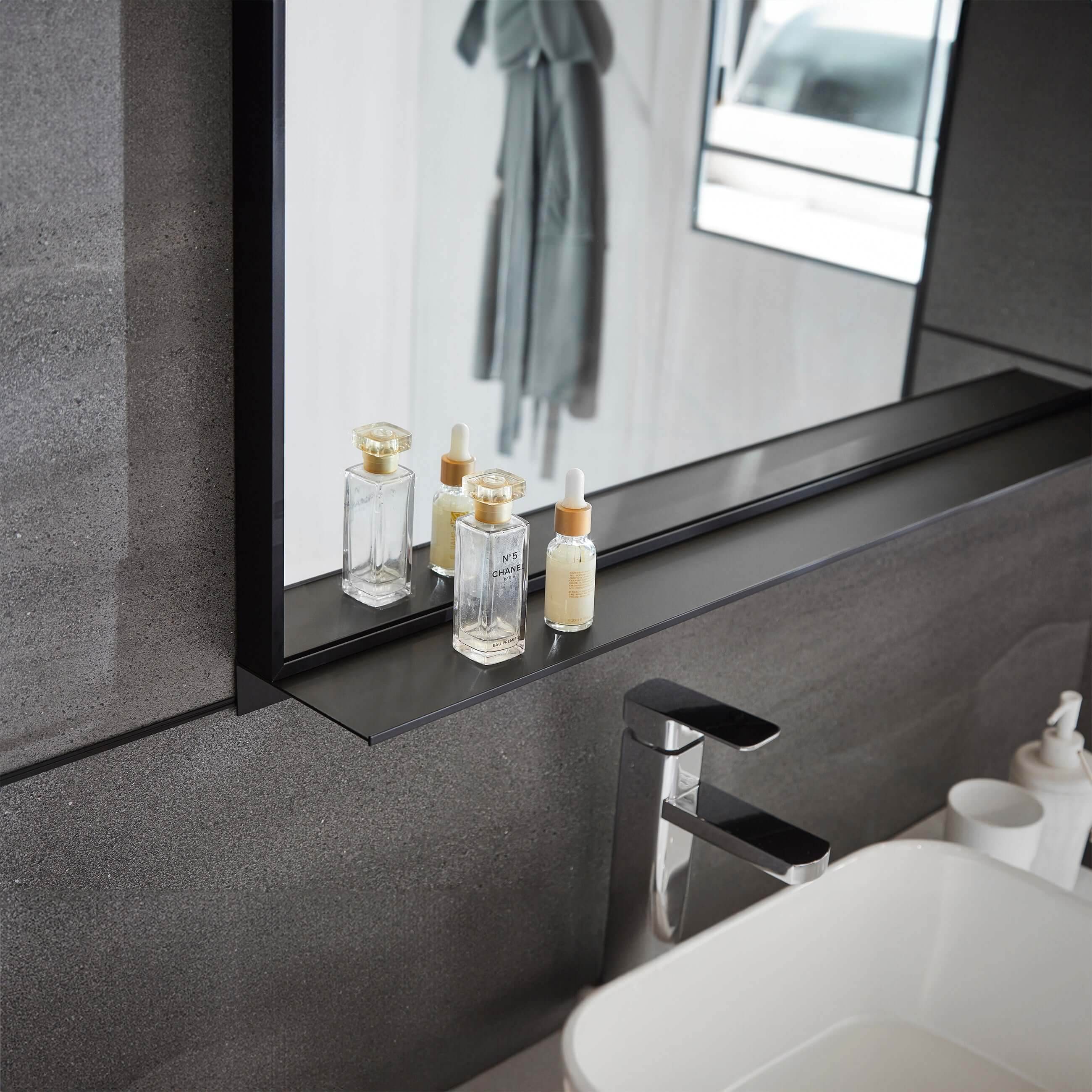 Lexi 24W x 32H Rectangular Framed Wall Mirror with Built-in Shelf - Black & Brushed Nickel Finish | Perfect for Entryway, Bathroom & Bedroom Decor