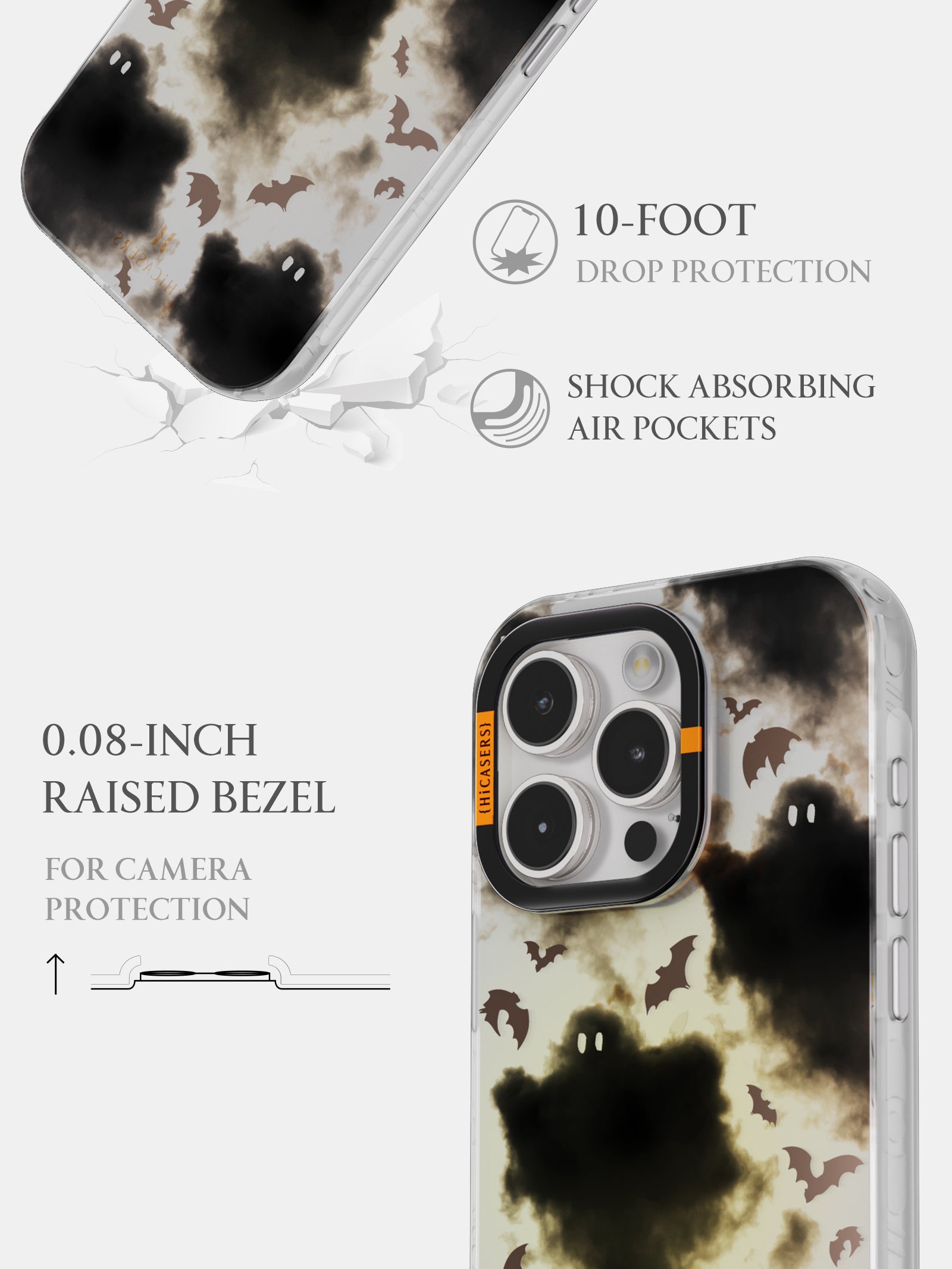 Iridescent Cloudy Ghosts Pattern Phone Case - Deep Grey | Trendy Protective Cover for iPhone & Samsung | Perfect for Halloween, Spooky Themes & Unique Style Lovers