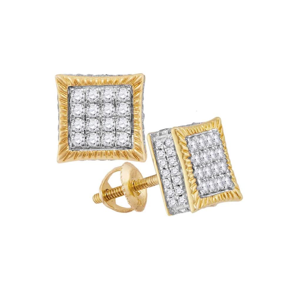 10kt Yellow Gold Men's Round Diamond Square Fluted Cluster Stud Earrings - 3/4 Cttw, G-H Color, I2-I3 Clarity - Perfect for Formal Events, Date Nights & Special Occasions