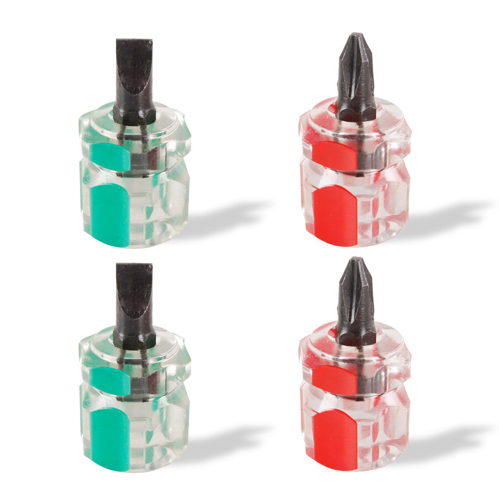 Precision Screwdriver Set for Sewing Machines - Mini Pocket Ultra Short Screwdriver Kit with 2 Flat Head & 2 Phillips (4-Piece) - Red & Green - Perfect for Electronics, Watches, Glasses & Small DIY Repairs
