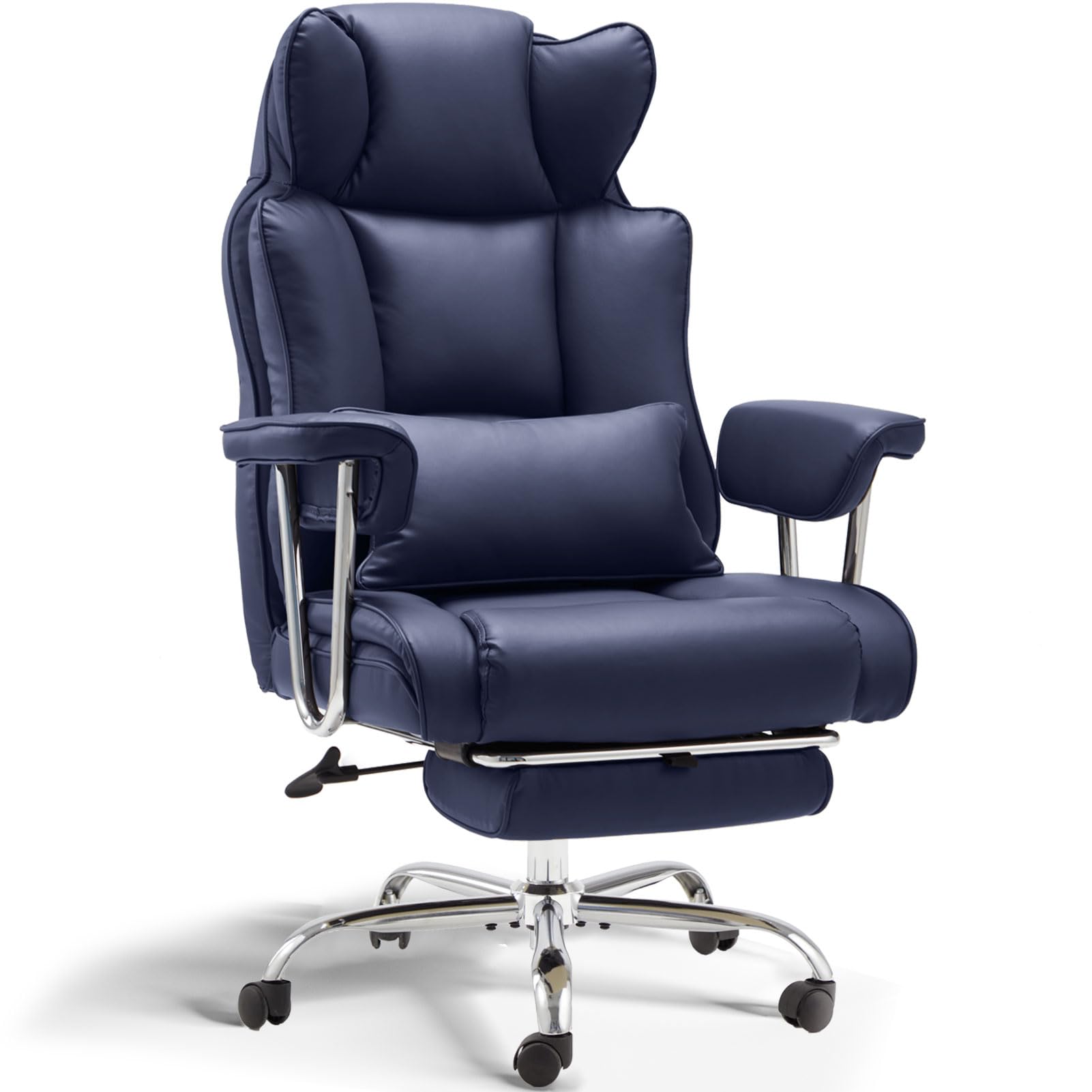Big and Tall Office Chair with Footrest - Heavy Duty Executive Reclining Leather Chair, Adjustable High Back, Supports Up to 400lbs - Perfect for Large Men, Home Office, Gaming, and Long Work Sessions