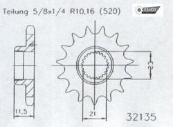 Sprocket ESJOT Front TTR250 96-08 13T - High-Performance Motorcycle Sprocket for Off-Road & Trail Riding