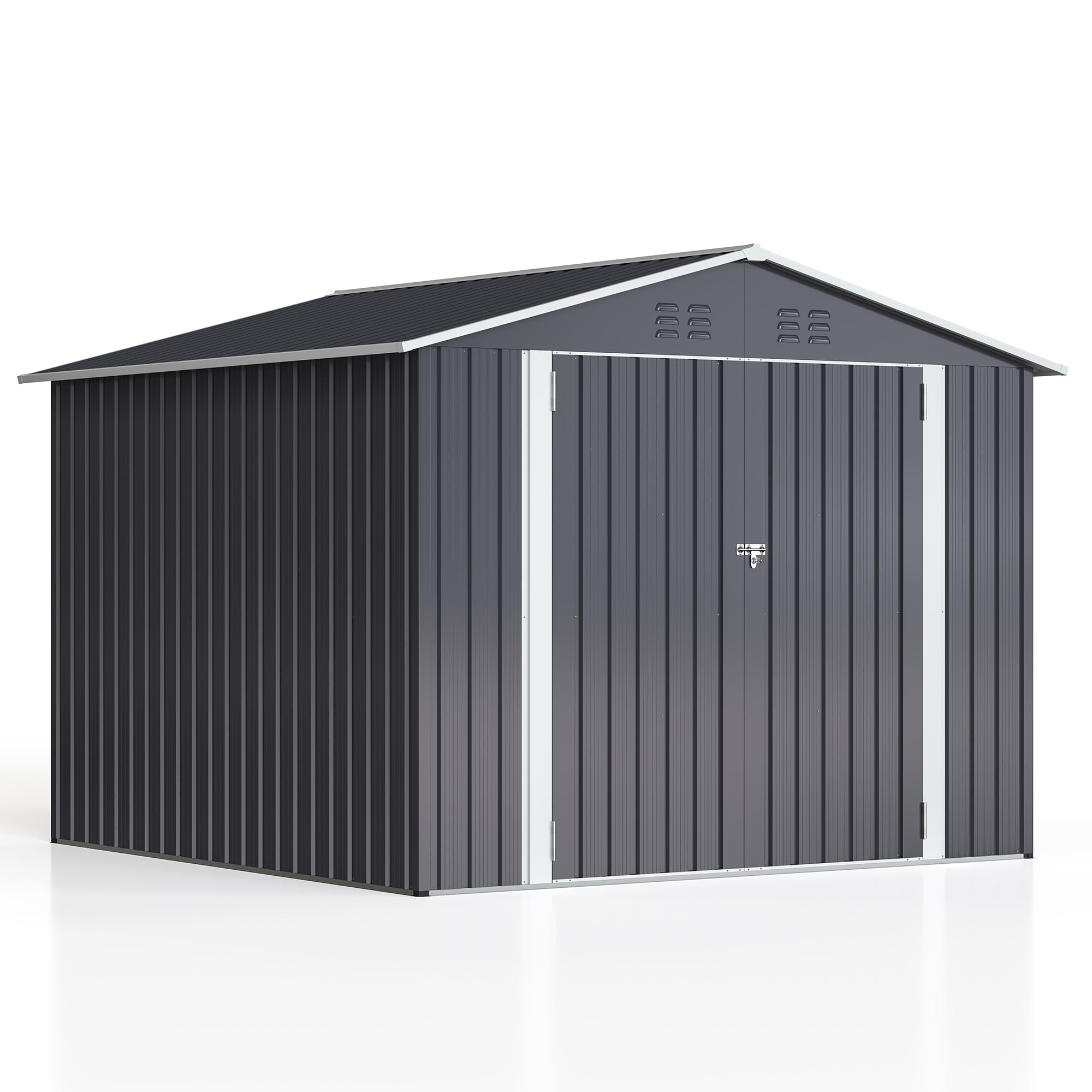 WKM 8x8 FT Heavy Duty Outdoor Storage Shed | Lockable Metal Tool Shed with Reinforced Frame | Large Black Garden Shed for Backyard, Patio & Lawn | Perfect for Storing Lawn Mowers, Gardening Tools & Outdoor Equipment