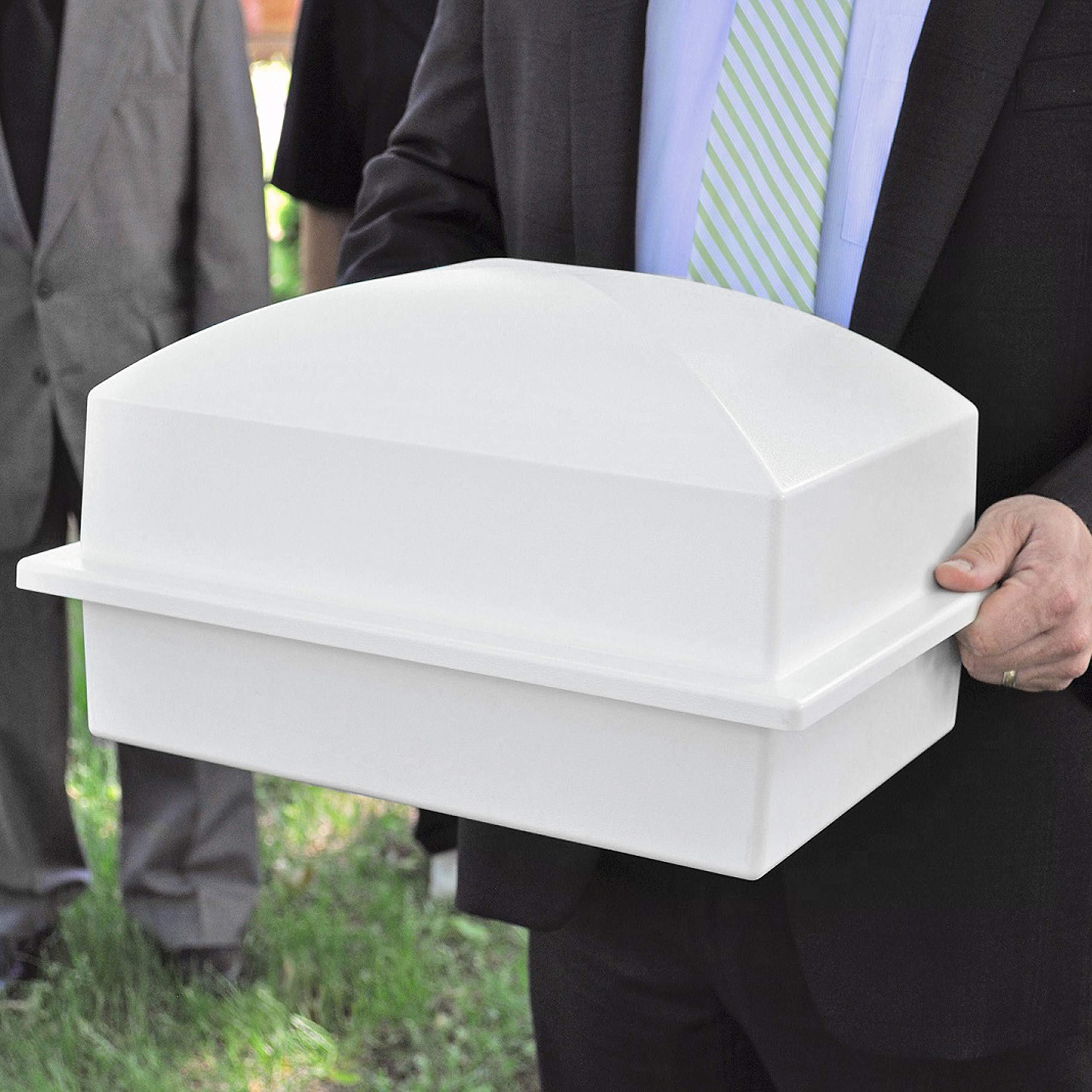 Elegant White Burial Urn Vault with Pink Roses - Secure Keepsake Container for Human Ashes - Perfect for Memorial Services, Home Display & Cemetery Plots