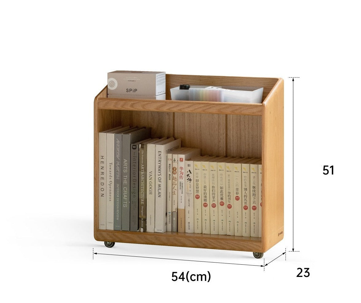 Solid Oak Wood Under Table Bookshelf - Movable Storage Shelf for Books, Toys & Decor - Perfect for Living Room, Bedroom & Office Organization
