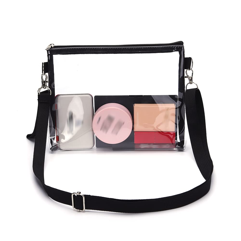 SHLKNKLE Clear Stadium Approved Crossbody Phone Bag - Adjustable Strap Transparent PVC Purse for Women - Perfect for Concerts, Sports Events & Travel (Black)