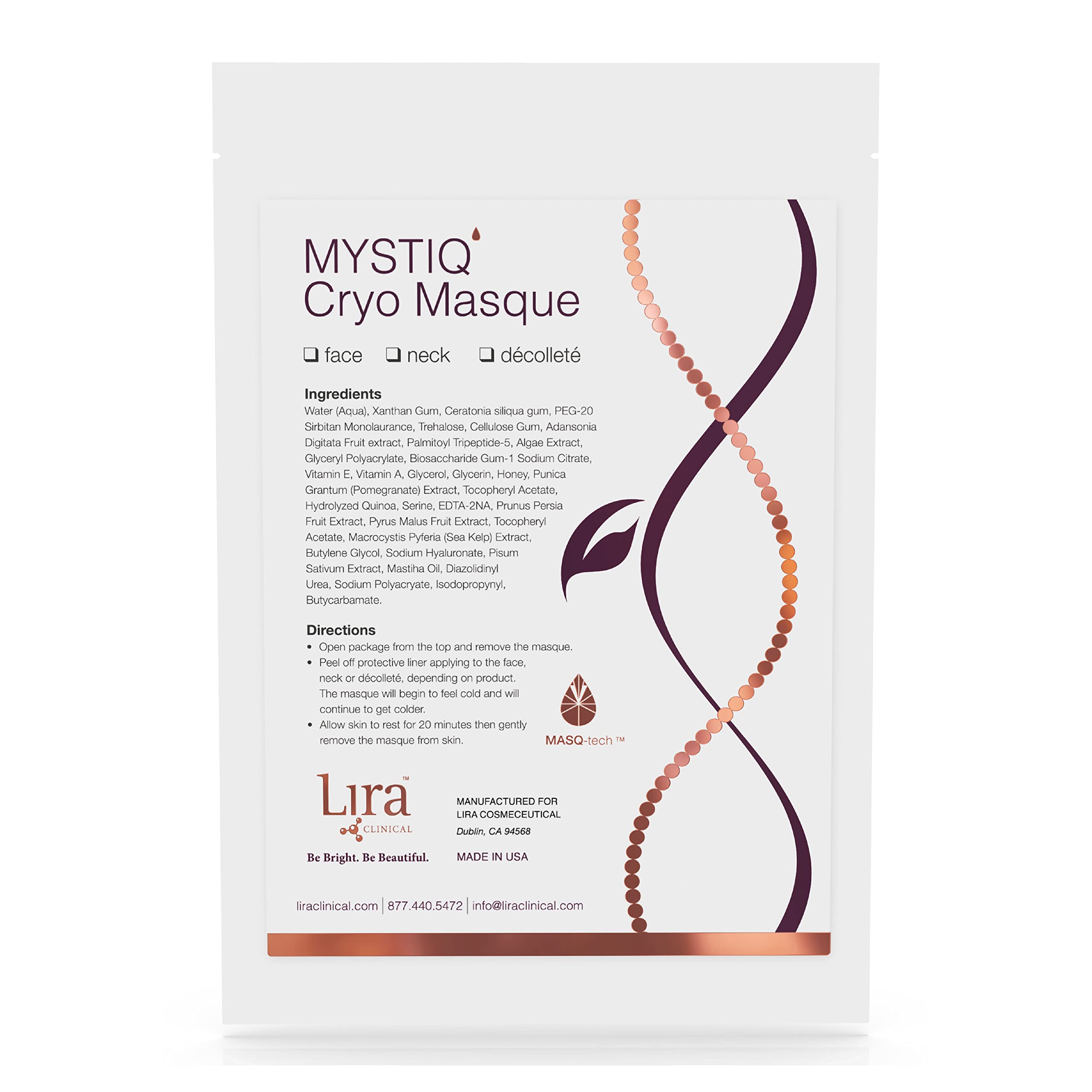 Lira Clinical MYSTIQ Cryo Masque - Cooling Face Mask with Glycerin & Fruit Extracts for Redness Relief, Soothing, Brightening & Anti-Aging - Collagen Induction Therapy Recovery - 0.1 oz - Perfect for Post-Procedure Care & Daily Skincare Routine