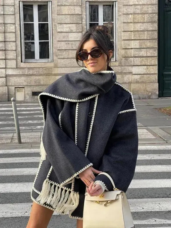 Women's Wool Shawl Coat - Warm Winter Wrap for Casual Outings & Office Wear | Soft & Stylish Outerwear for Fall & Winter Fashion