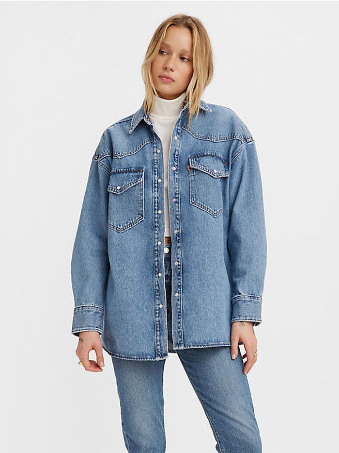 Levi's A33730004 Women's Dylan Oversize Western Denim Jacket - Z3375 Indigo Stonewash for Casual Outfits & Street Style