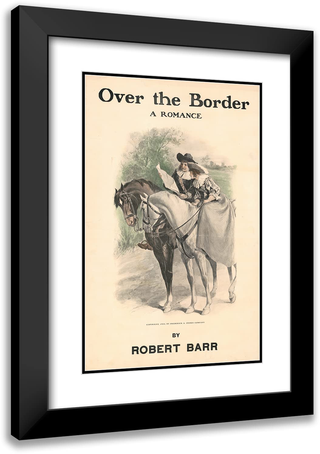 Frank T. Merrill 17x24 Inch Black Modern Frame with Double Matted Museum Art Print - Over the Border Romantic Scene from Robert Barr's Novel (1903) | Vintage Home Decor, Office Wall Art, Gift for Book Lovers