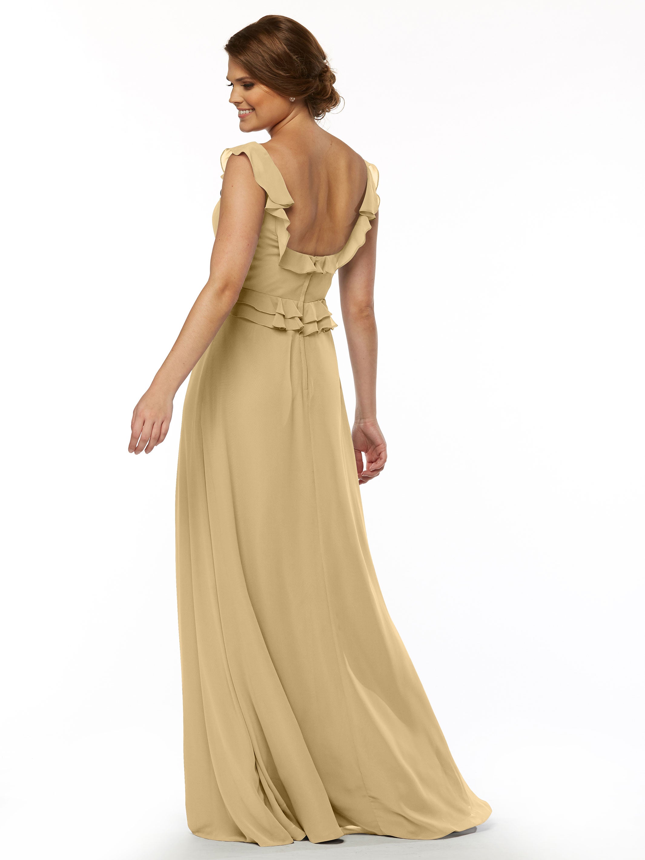 Elegant 80173 Chiffon Off-The-Shoulder A-Line Bridesmaid Dress with Ruffled Bodice - Perfect for Weddings, Formal Events & Special Occasions