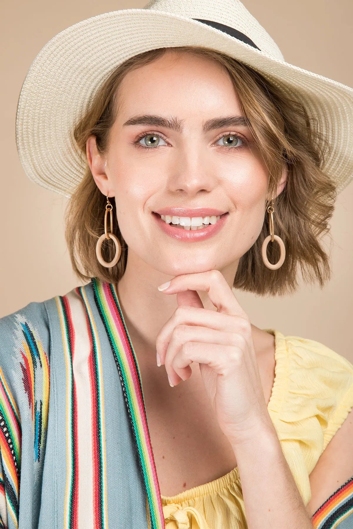 Stylish Wooden Gold Link Hoop Earrings for Women - Trendy Boho Chic Jewelry - Perfect for Parties, Weddings & Everyday Wear