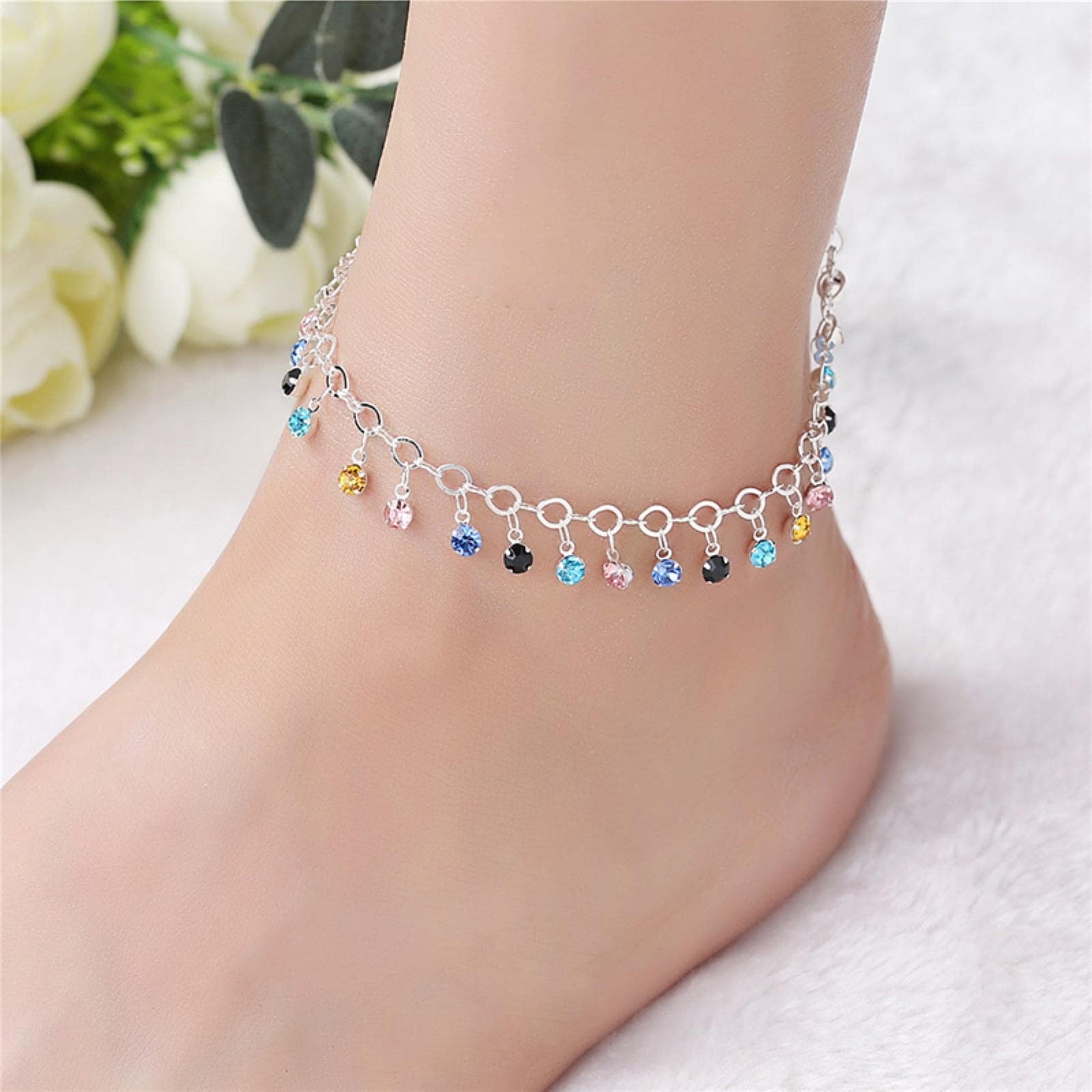Stylish Multicolor Crystal Anklet for Women - Elegant Foot Jewelry for Beach, Party & Everyday Wear