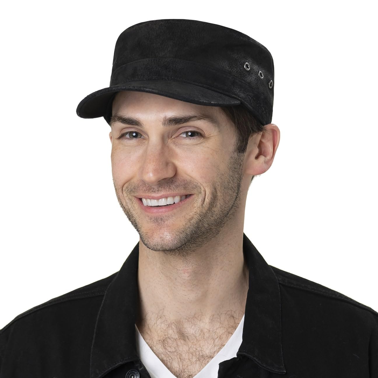 Stetson Raymore Pigskin Army Cap for Men - Durable Leather Military Style Hat | Perfect for Outdoor Adventures, Casual Wear & Military Enthusiasts