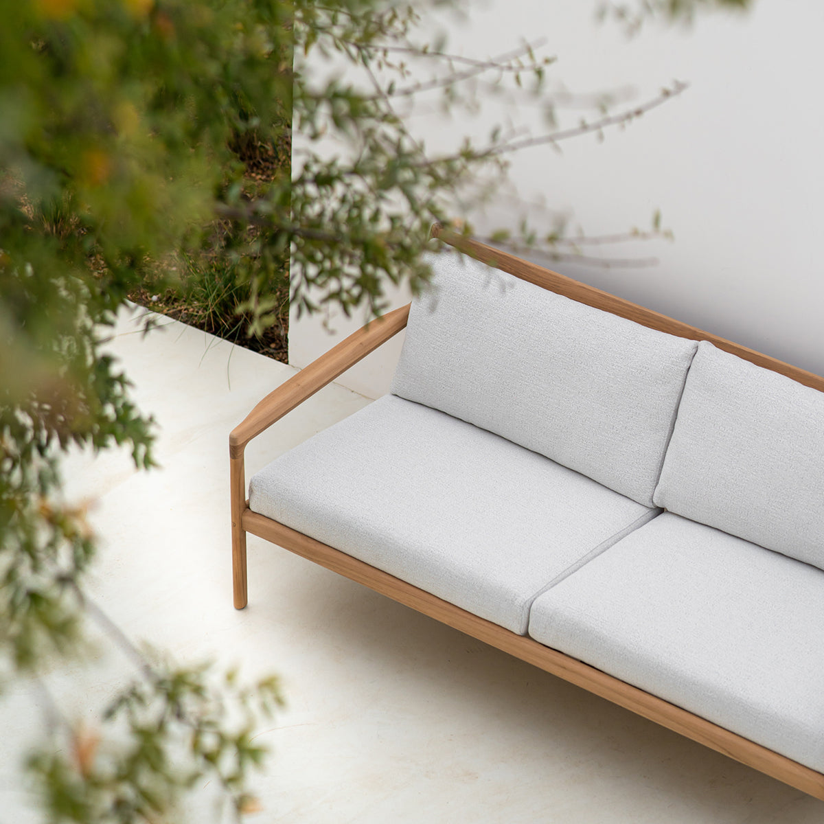 Outdoor Fabric 3-Seater Sofa with Teak Frame in Off White - Perfect for Patio, Garden, and Poolside Relaxation