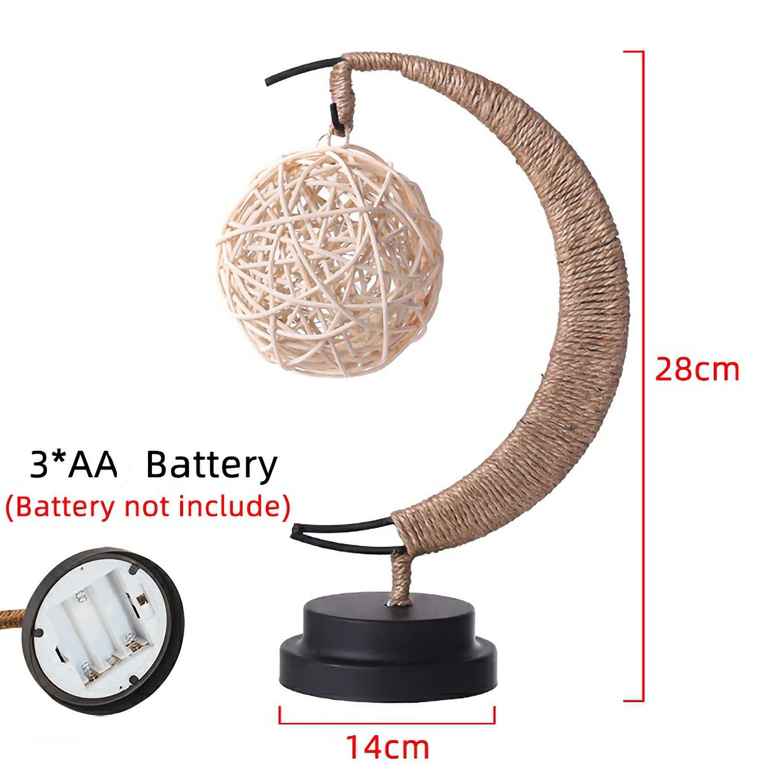 Handmade Hemp Rope Wrought Iron LED Night Light - Moon, Stars, Apple & Sepak Takraw Shapes - Purple Bedside Table Lamp for Romantic Bedroom Decor (Size B) | Perfect for Nursery, Kids Room & Cozy Home Ambiance