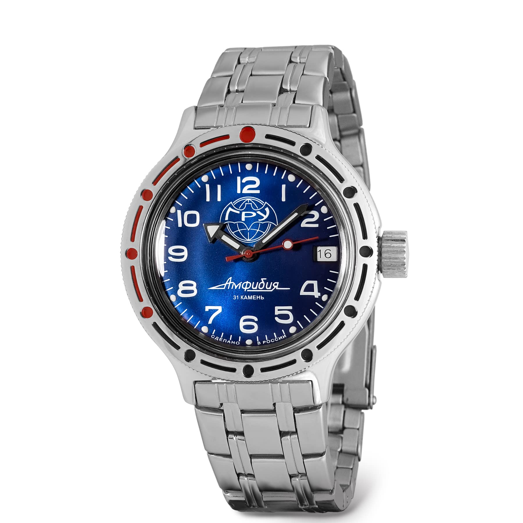 VOSTOK GRU Amphibian Automatic Self-Winding Russian Diver Watch - 200m Water Resistant, Blue Dial 40mm Mechanical Men's Wristwatch with Luminous Markers | Military, Diving, Outdoor Adventure, Everyday Wear