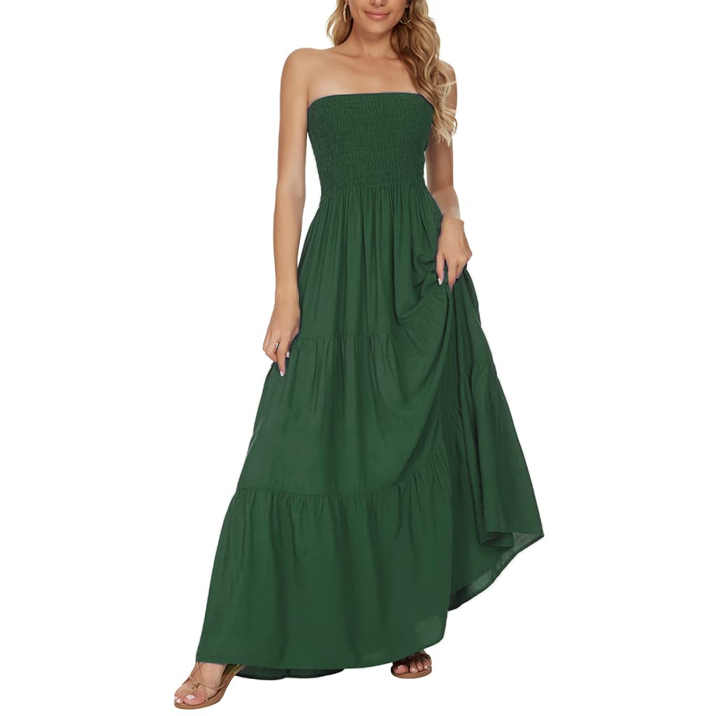 Women's Strapless Tube Top Maxi Dress - Off Shoulder Boho Beach Long Dress for Summer | Perfect for Beach Vacations, Music Festivals & Casual Outings