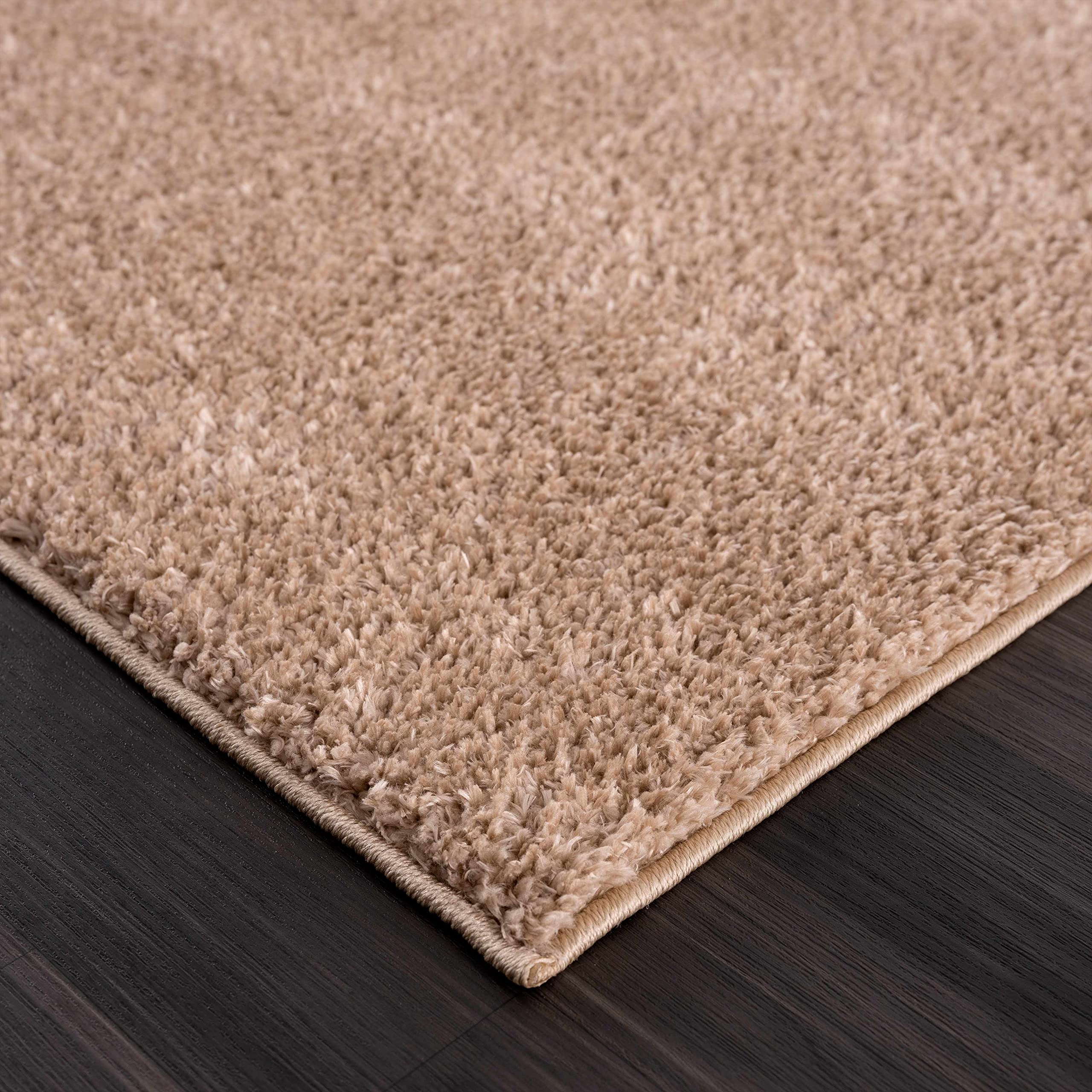 Judy Machine Washable Solid Shag Rug - Soft Fluffy High Pile Area Carpet for Living Room & Bedroom - Blush & Brown - 5'3