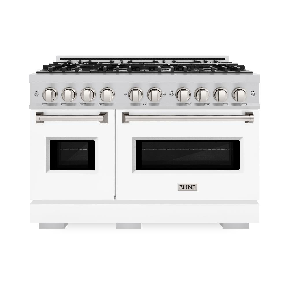 ZLINE 48-Inch 6.7 cu. ft. Stainless Steel Dual Fuel Range - 8 Burner Gas Cooktop with White Matte Doors - Perfect for Large Kitchens & Entertaining (CDR WM 48)