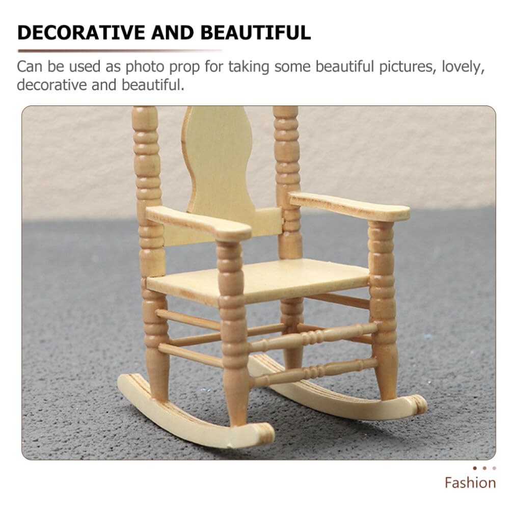 Jojofuny 1:12 Scale Miniature Wooden Rocking Chairs - Dollhouse Furniture Accessories for Christmas Decor, DIY Crafts & Model Displays