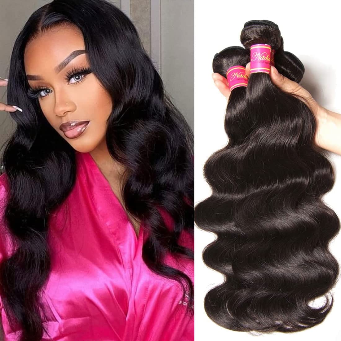 Nadula 12A Brazilian Body Wave Virgin Human Hair 4 Bundles (20 22 24 26 Inch) - 100% Unprocessed Natural Wavy Human Hair Extensions for Black Women - Perfect for Daily Styling, Weaves, Braids & Special Occasions