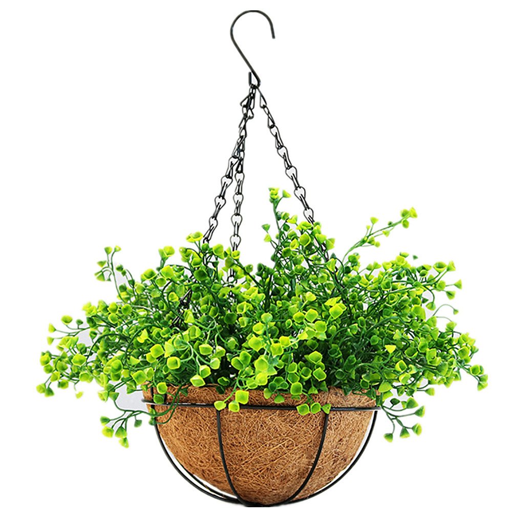 Mynse Nice Artificial Hanging Plants for Outdoors - Fake Greenery Hanging Basket Decor (Green) - Perfect for Patio, Balcony, and Garden Decorations