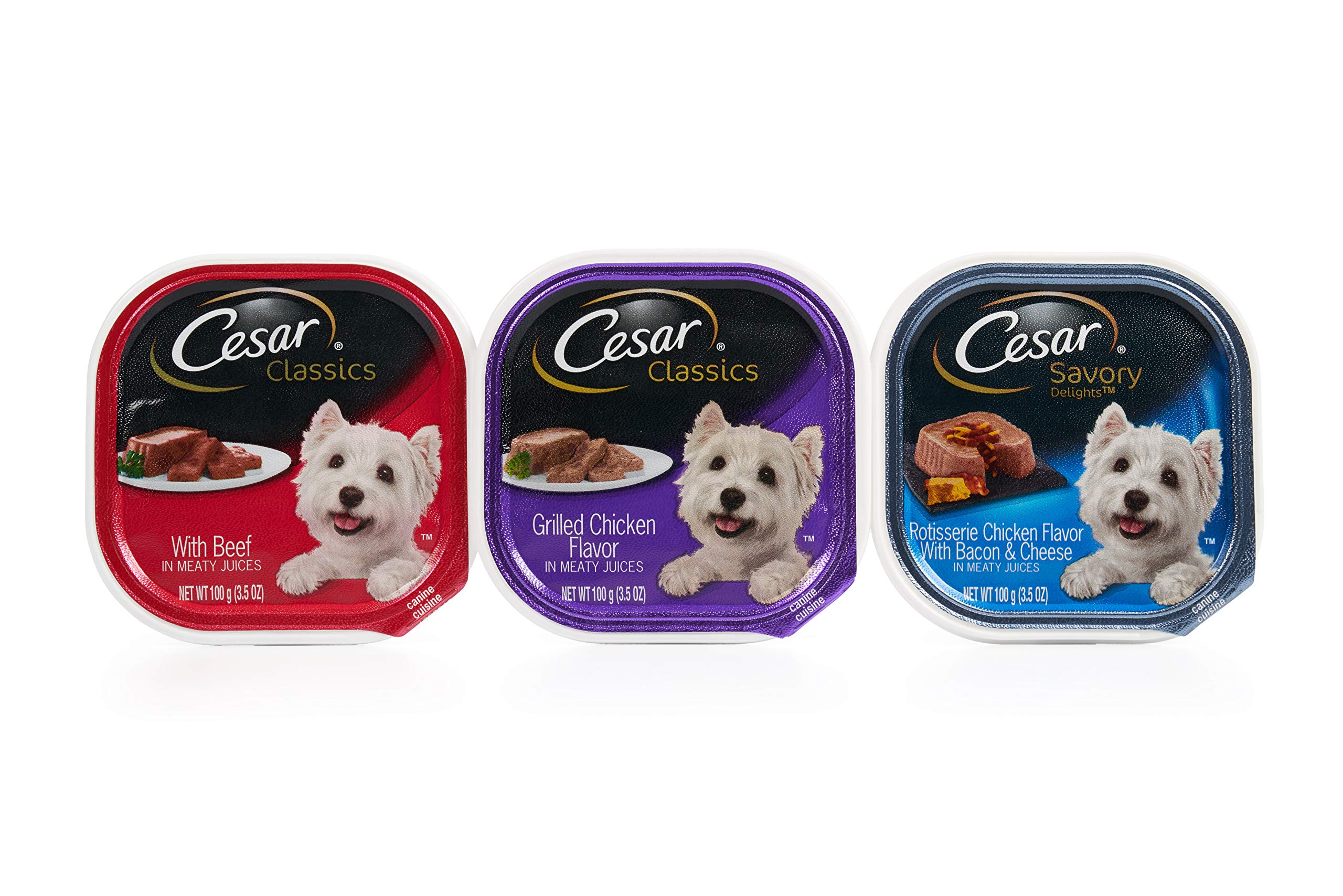 Premium Cesar Canine Cuisine Wet Dog Food Variety Pack - 30 Count (6.61 lbs) | Meaty Juices Flavor | Perfect for Small Breeds & Senior Dogs | Ideal for Mealtime, Training Treats & Food Toppers
