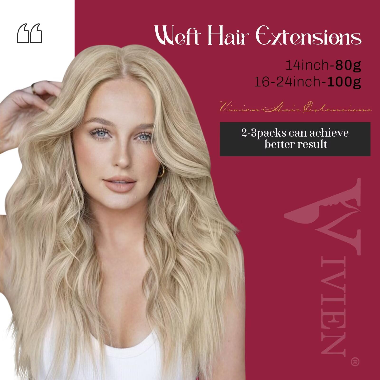 24 Inch Vivien Sew-In Human Hair Extensions - Blonde & Golden Blonde Double Weft 100G Real Human Hair for Thick Full Head - Perfect for Parties, Weddings & Daily Styling