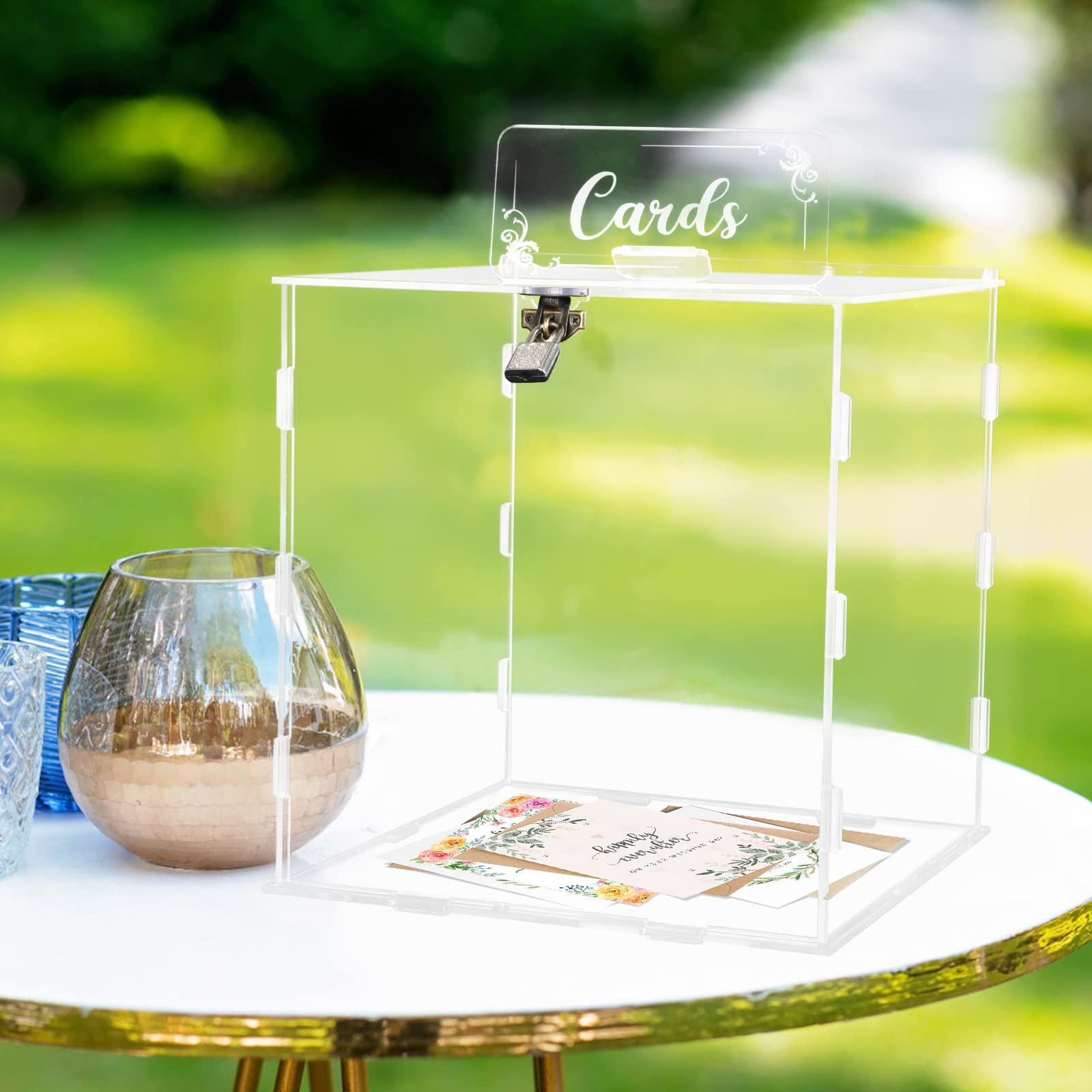 Clear Acrylic Wedding Card Box with Lock - Large DIY Blank Card Holder for Reception, Party, Wishing Well - Money Gift Box with 4 'Card' Stickers - Perfect for Graduation Decorations & Baby Showers - Secure & Elegant Event Keepsake