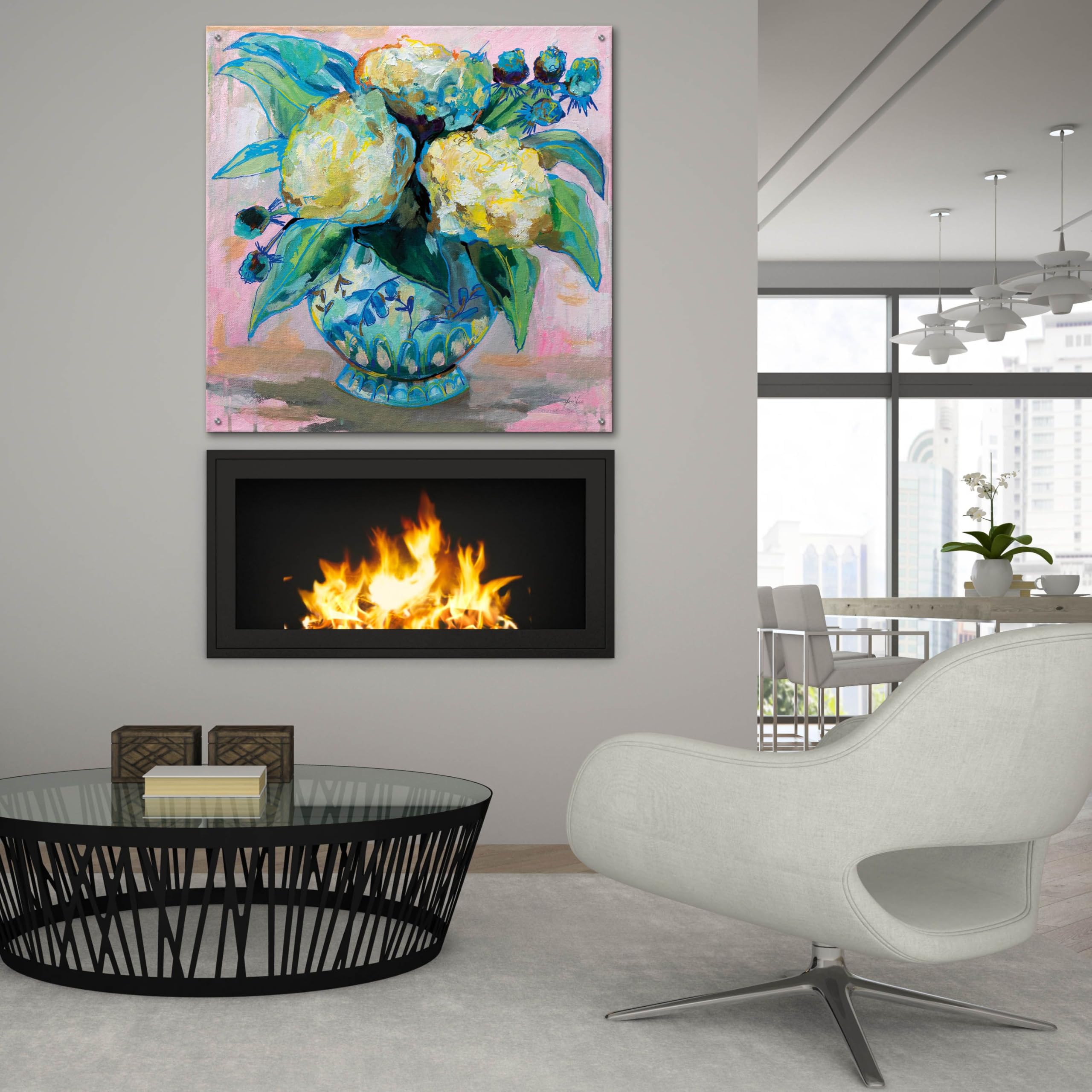 Ginger Jar I Wall Art by Jeanette Vertentes - 36x36 Inch Modern Acrylic Glass Painting - Vibrant Home Decor for Living Room, Bedroom & Office