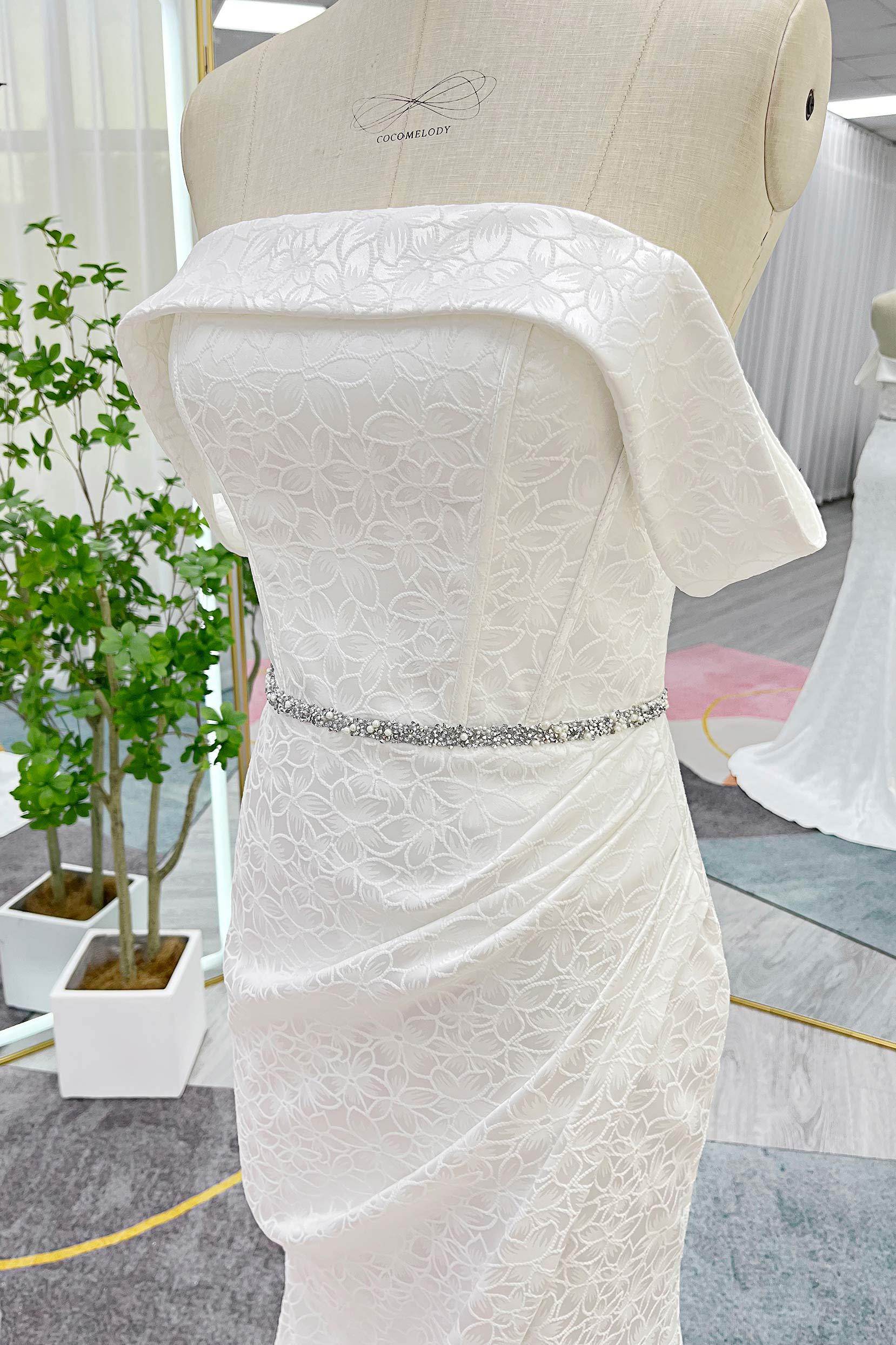 Elegant Mermaid Sweep Brush Train Jacquard Satin Wedding Dress CW3283 - Perfect for Beach, Church, and Ballroom Weddings